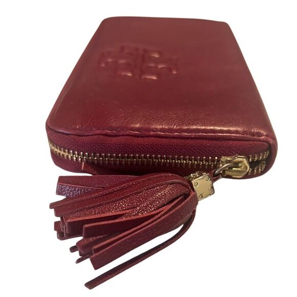 Tory Burch Thea Dark Cherry Leather Long Zip Around Continental Wallet EUC - Picture 12 of 15